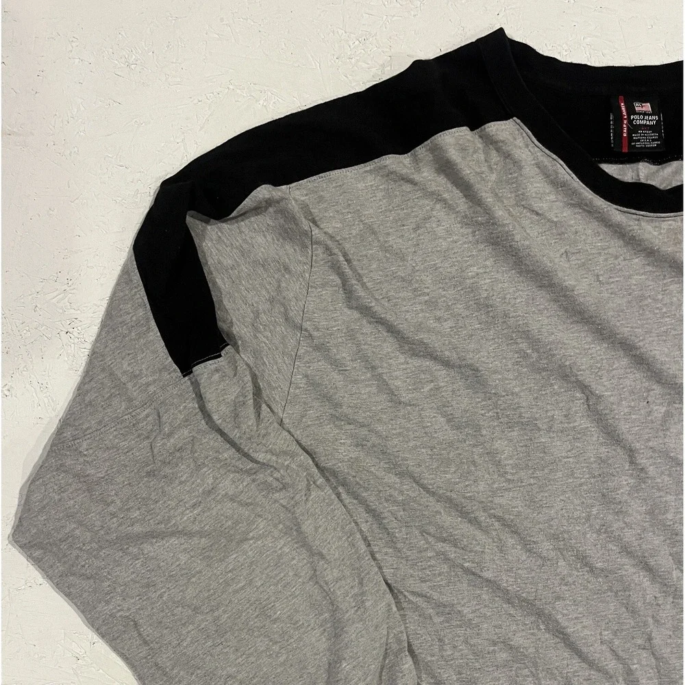 VINTAGE Polo Jeans Co‎ Ralph Lauren T-Shirt Men 4XT Gray Long Sleeve